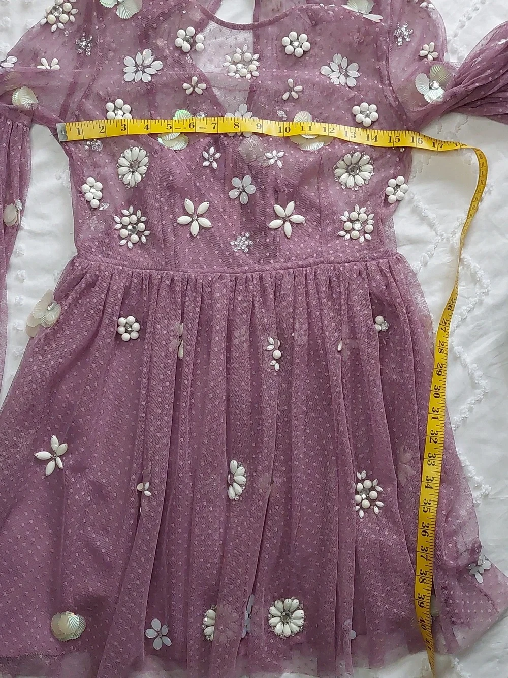 Asos Purple Floral Cluster Embellished Balloon Sleeve Mini Dress Sz 8 - Picture 11 of 15